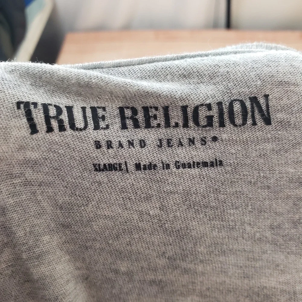 True‎ Religion Shirt Mens XL Heather Gray Graphic Long Sleeve Tee Horseshoe Logo
